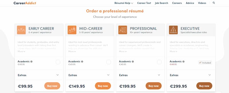 Career Addict order a professional resume