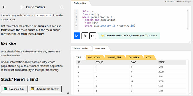 learnsql learning environment