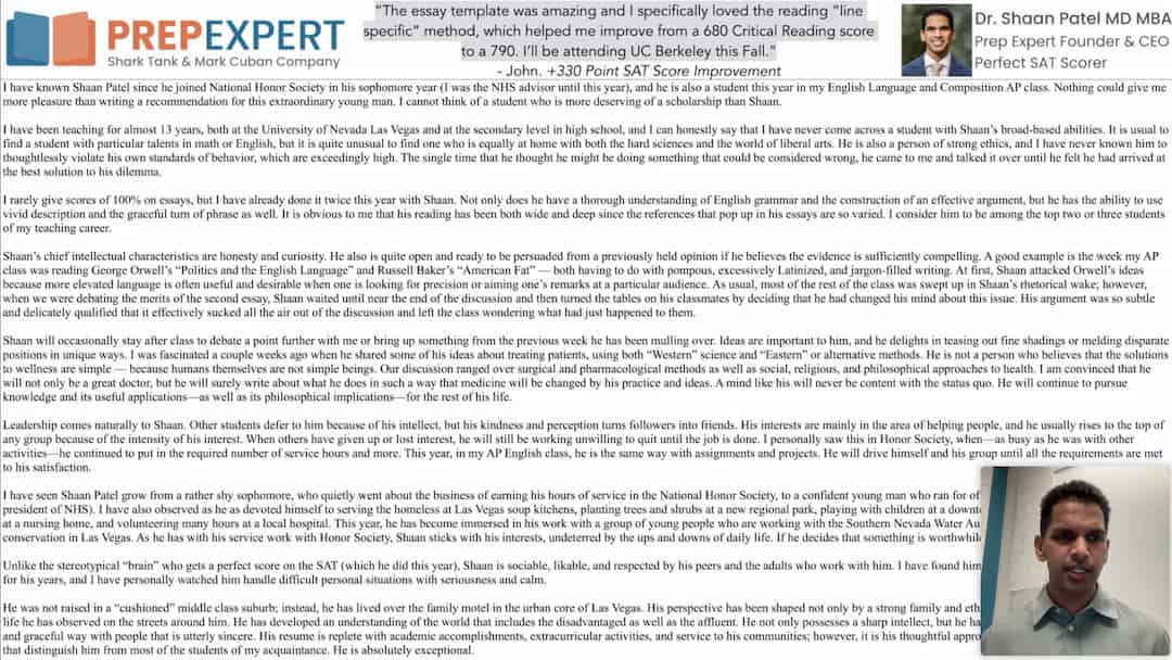 prepscholar example of recommendation letter