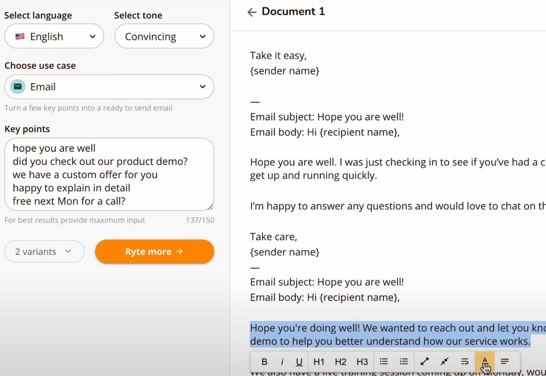 rytr.me email