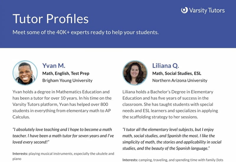 Varsity Tutors profiles