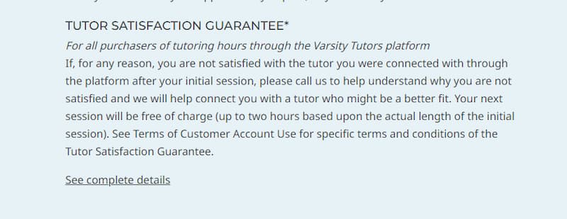 VarsityTutors guarantee